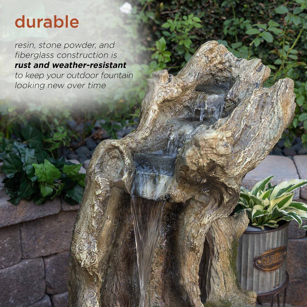 Curved Log Rainforest Waterfall Fountain with LED Lights