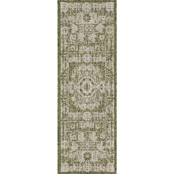 Green Timeworn Outdoor 2 ft. x 6 ft. Runner Rug