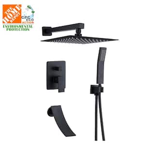3-Spray Patterns with 2.5 GPM 10 in. Wall Mount Dual Shower Heads Shower Faucets Set Bath Showerhead with Valve in Black