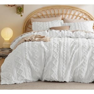 3-Pieces White Queen Soft Shabby Chic Embroidery Bedding Duvet Cover (No Comforter)