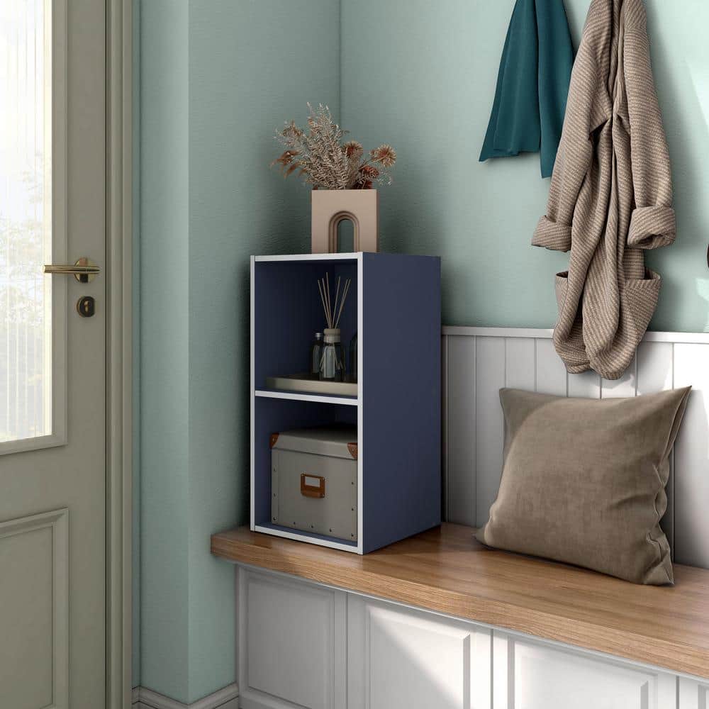 24/7 Shop At Home 23.7" Silkpath Modern 2 Cube Stackable and Modular Bookcase Blue