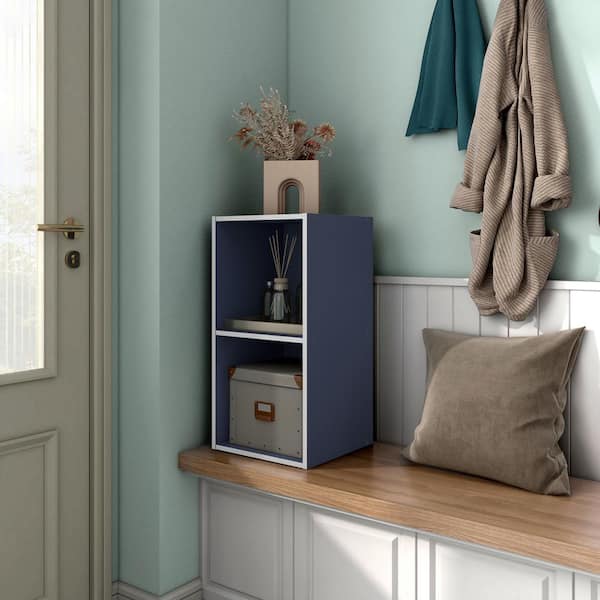 Furniture of America Quincy 23.7 in. Tall Stackable Steel Blue Engineered Wood 2-Shelf Modern Modular Slim Bookcase