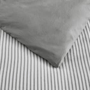 Ada 3-Piece Reversible Gray and White Stripe Cotton Duvet Cover Set