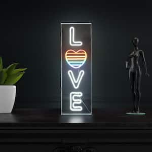 LOVE 8 in. x 24 in. Contemporary Glam Acrylic Box USB Operated LED Neon Night Light, White/Rainbow