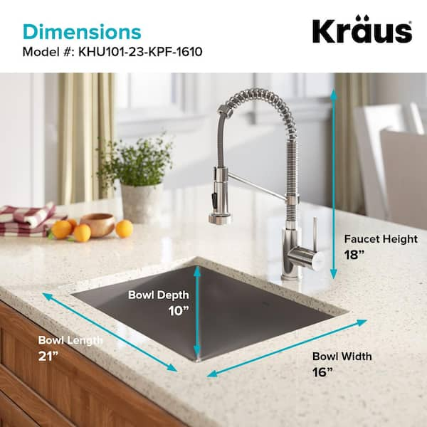 Kraus Standart Pro 24 Undermount 16 Gauge Stainless Steel Single Bowl Laundry Utility Sink