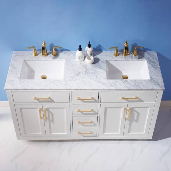 Altair Ivy 60 In Bath Vanity White, Carrara Marble Vanity Top 60