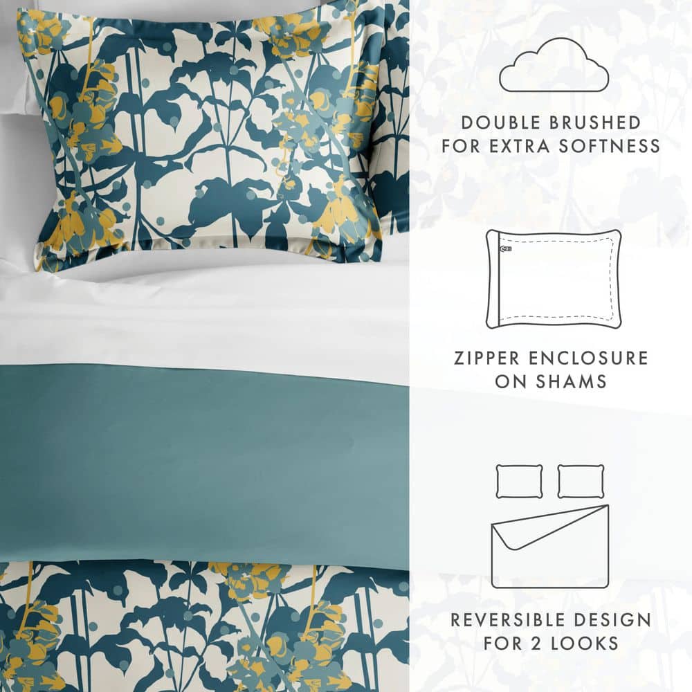 Teal Boho Flower Reversible King/Cal King Duvet Cover Set