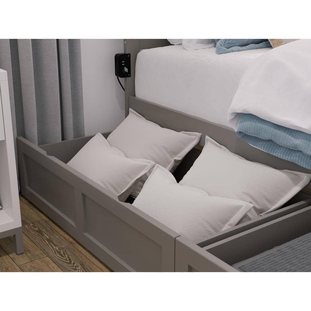 Gray Twin Wood Platform Bed with Storage Drawers