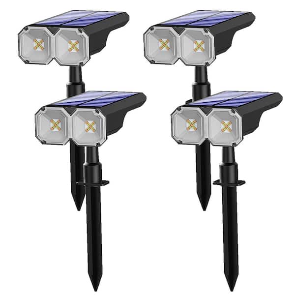 (4-Pack) 100 Lumens 3000K & 6000K Adjustable Black Integrated LED Weather Resistant Outdoor Solar Path Lights
