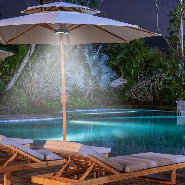 led lights for patio umbrella poles OYOCO Light 3 Brightness Modes Cordless,with 28 Warm White LEDs-4 * AA Battery Operated Umbrella Lights,Fits 1.15
