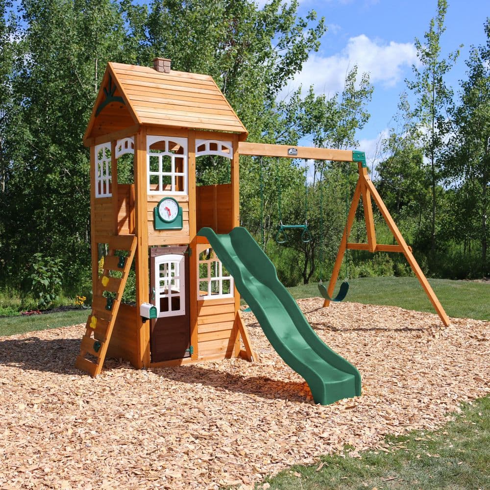 KidKraft DIY Kennedy Springs Wooden Outdoor Playground Set with Slide ...
