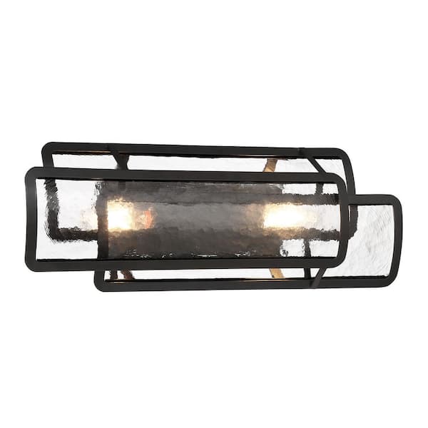 Minka Lavery Bella Collina 24 in. 2-Light Black Vanity Light with Clear Rock-Pressed Glass Shades
