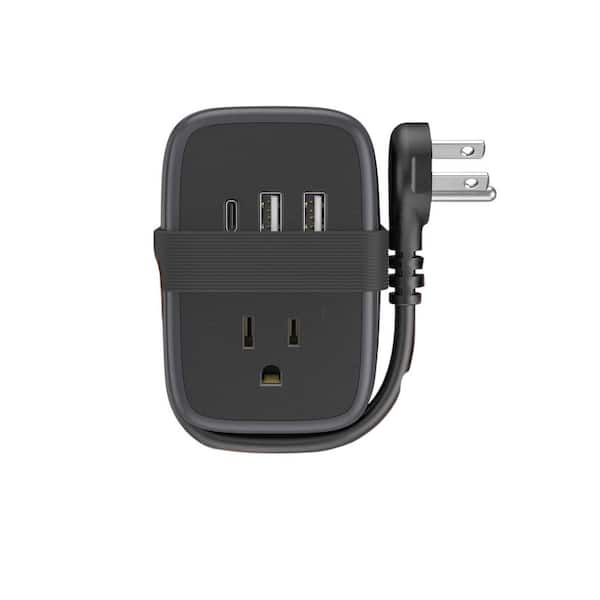 2-Outlet Travel Power Strip Flat Plug with USB Port and 3 ft. Cord Length in Black