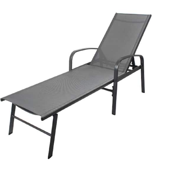 ITOPFOX Outdoor Patio Gray Metal Outdoor Lounge Chair with Gray Cushion ...