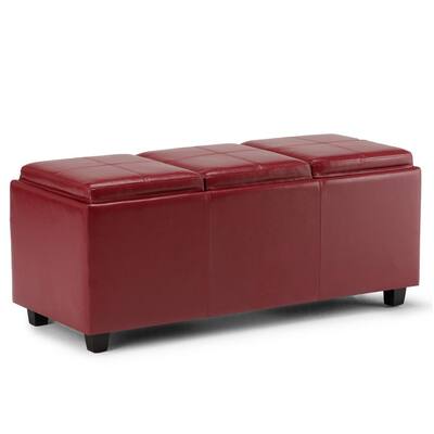 Avalon 42 in. Contemporary Storage Ottoman in Red Faux Leather