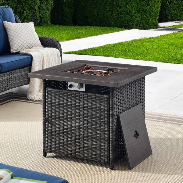 Opohoro ArcoBay 30 in. Square Gray Wicker and Metal Propane