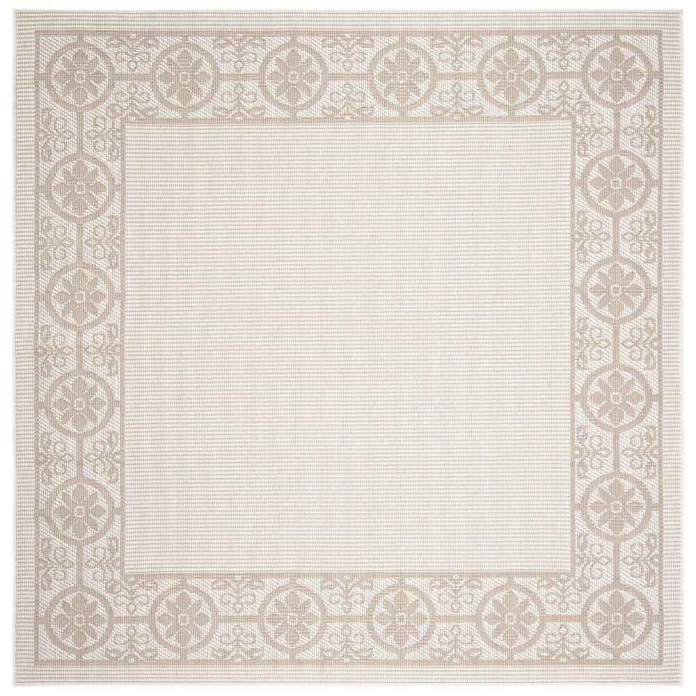 Elegant Beige 80" Square Easy-Care Synthetic Area Rug