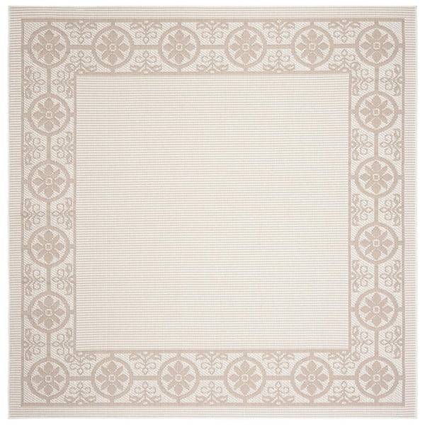 Bermuda Ivory/Beige 7 ft. x 7 ft. Square Floral Indoor/Outdoor Patio  Area Rug