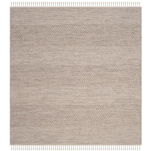 Montauk Ivory/Steel Gray 10 ft. x 10 ft. Striped Geometric Square Area Rug
