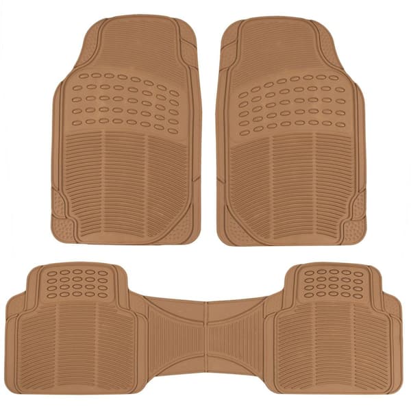 Classic Rubber 3-Pieces 27 in. x 18 in. Beige Heavy-Duty Car Floor Mats