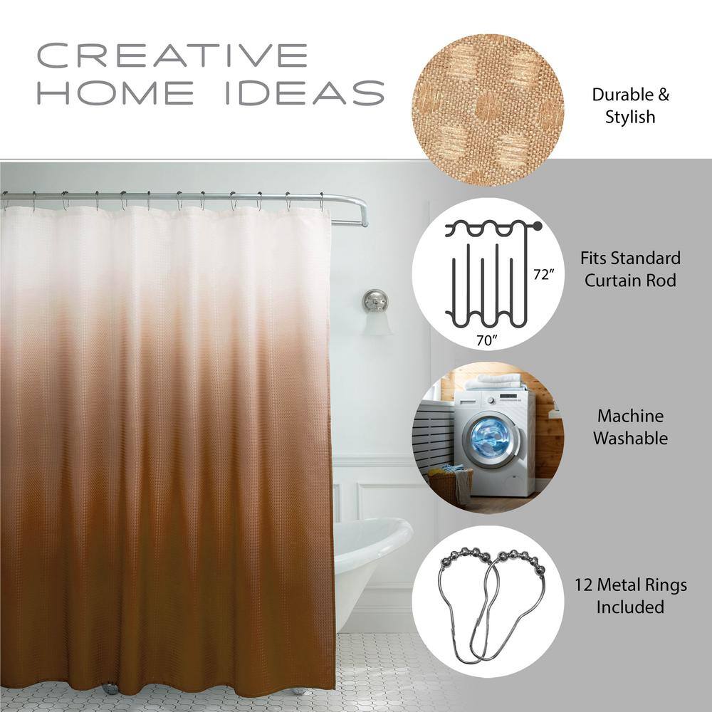 Chocolate Ombre Textured Polyester Shower Curtain Set with Beaded Rings
