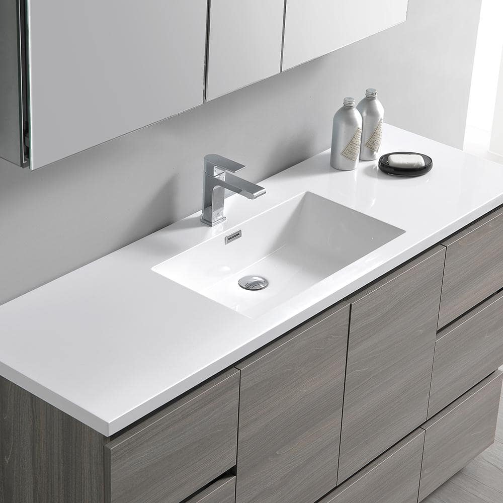 Modern 59'' Gray Acrylic Single Sink Vanity Set with Medicine Cabinet