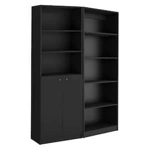 71.1 in. Tall Black Engineered Wood 5 Shelf Standard Bookcase with Doors