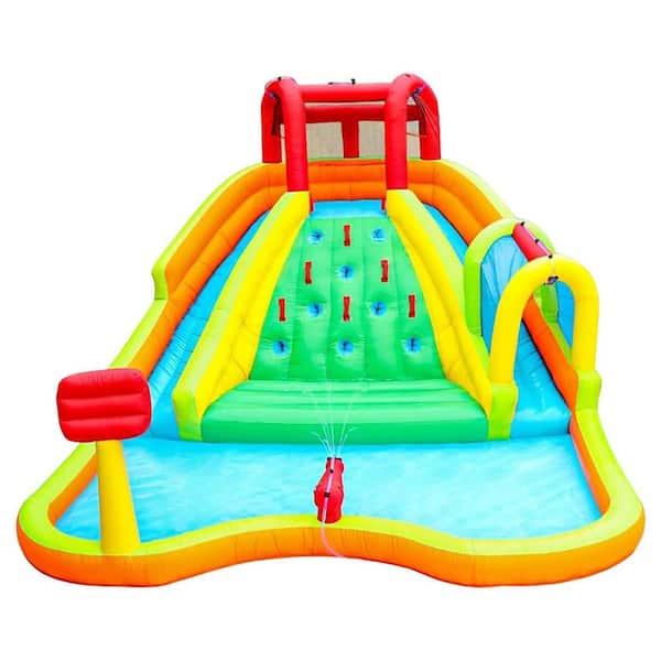 Inflatable Water Park with Double Slides, Bounce House, Arched Water Gun Spray, Jumping Castle and Air Blower