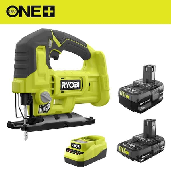 ONE+ 18V Lithium-Ion 4.0 Ah Battery, 2.0 Ah Battery, and Charger Kit with ONE+ Cordless Jig Saw