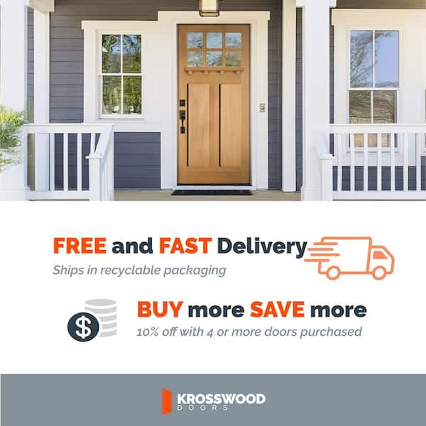 36 in. x 80 in. Craftsman Universal Handing 6 Lite Clear Glass Unstained Hemlock Wood Front Door Slab with Dentil Shelf