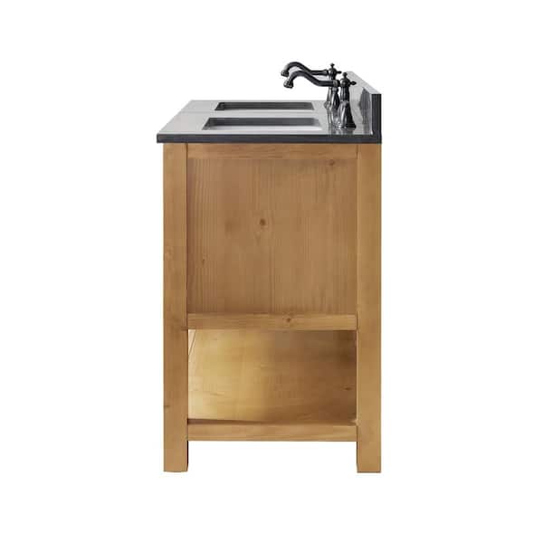 Windwood 54 in. W x 22 in. D x 34 in. H Double Sink Bath Vanity in Tan with Blue Limestone Vanity Top with White Sinks