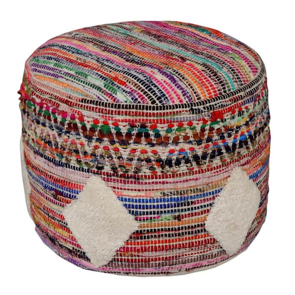HomeRoots Amelia Multicolored Cotton Round Accent Ottoman