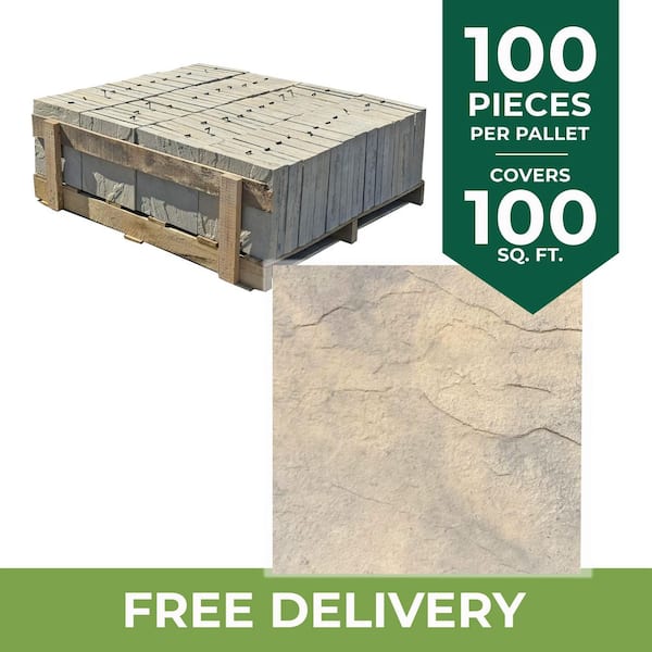 Patio-on-a-Pallet 12 in. x 12 in. Concrete Tan Variegated Traditional Yorkstone Paver (100 Pieces/100 Sq Ft)