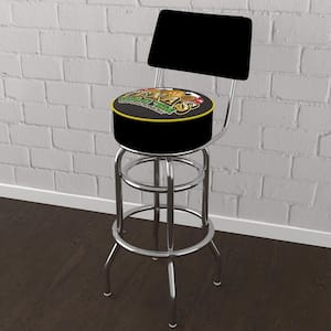 Texas Hold'em Logo 31 in. Yellow Low Back Metal Bar Stool with Vinyl Seat