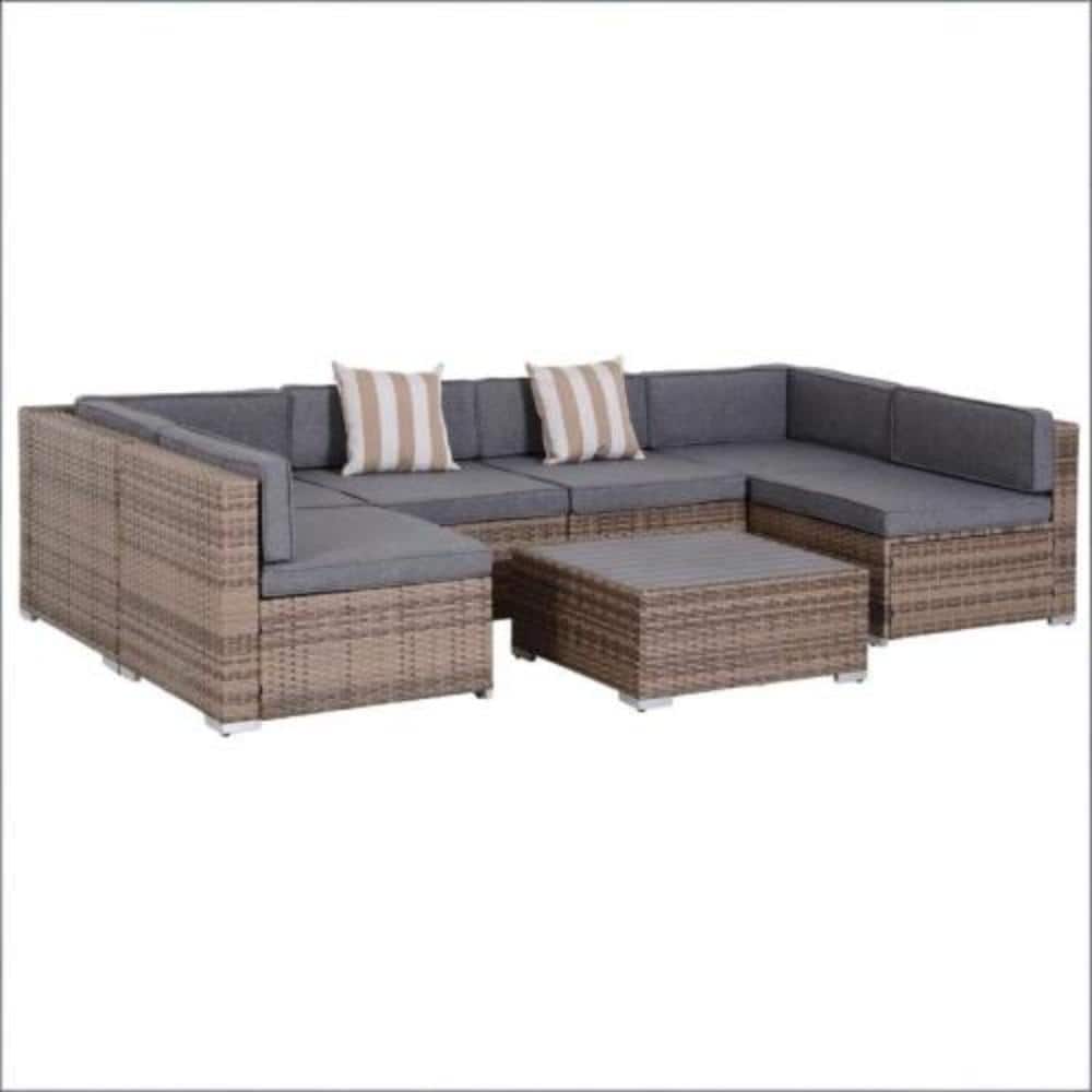 7-Piece Wicker Outdoor Conversation Patio Furniture Set with Gray Cushions price history on PriceWatchPro
