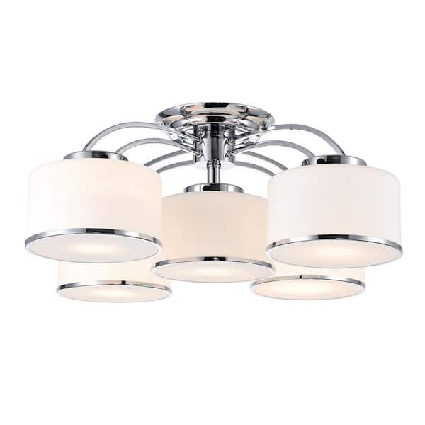 Crystal World Frosted 5-Light Chrome Semi-Flushmount