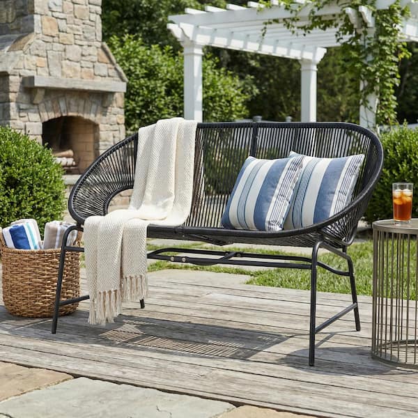 Noble House Condessa 52 in. 2-Person Black Faux Rattan Outdoor