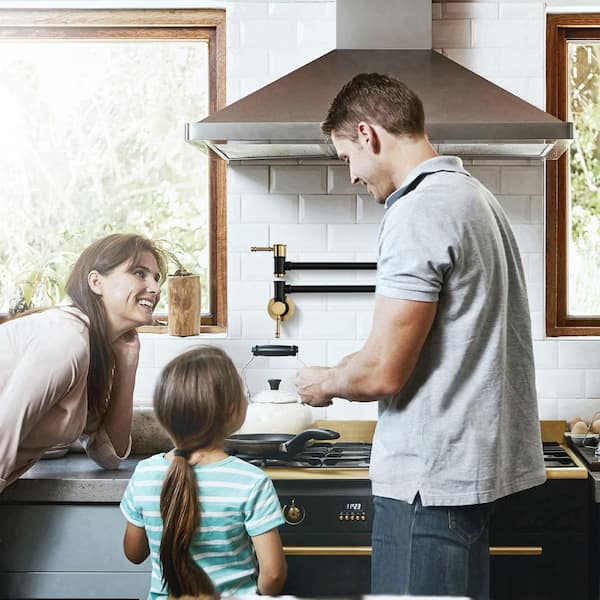 23.5 in. Wall Mount Folding Stretchable Pot Filler Faucet with Double Handle in Gold and Black