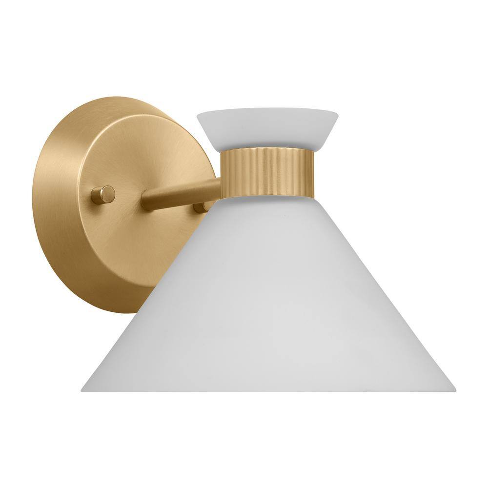 Satin Brass and Etched Glass Mid-Century Modern Sconce