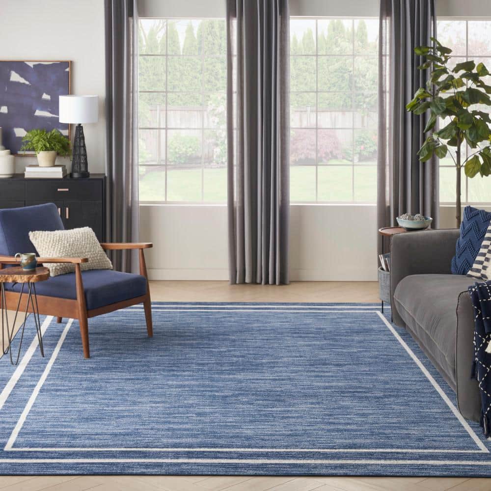 Navy and Ivory 10' x 14' Synthetic Rectangular Rug