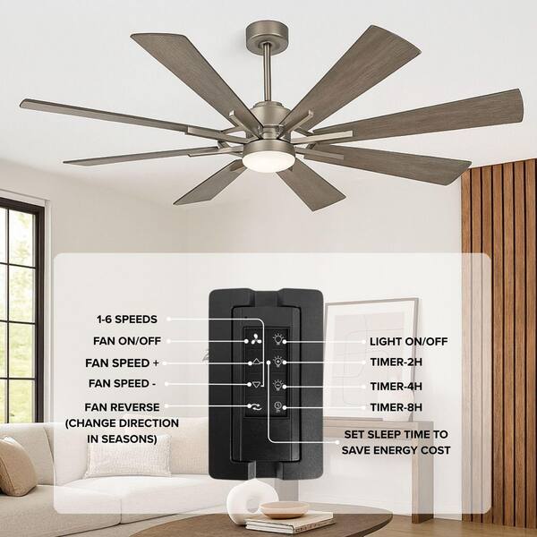 SkyFan Procyon 60 in. 8-Blade Color Changing LED Satin Nickel Plug & Play Ceiling Fan