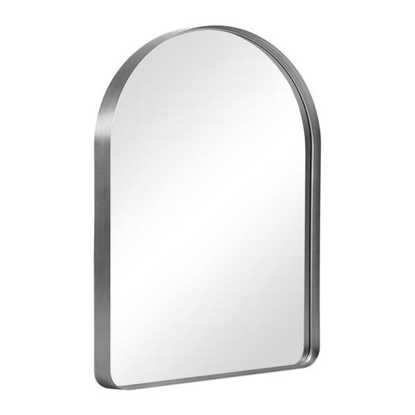 NEUTYPE 30 in. W x 39 in. H Alloy Aluminum Arched Framed Silver Modern Wall Mirror HDMR01136