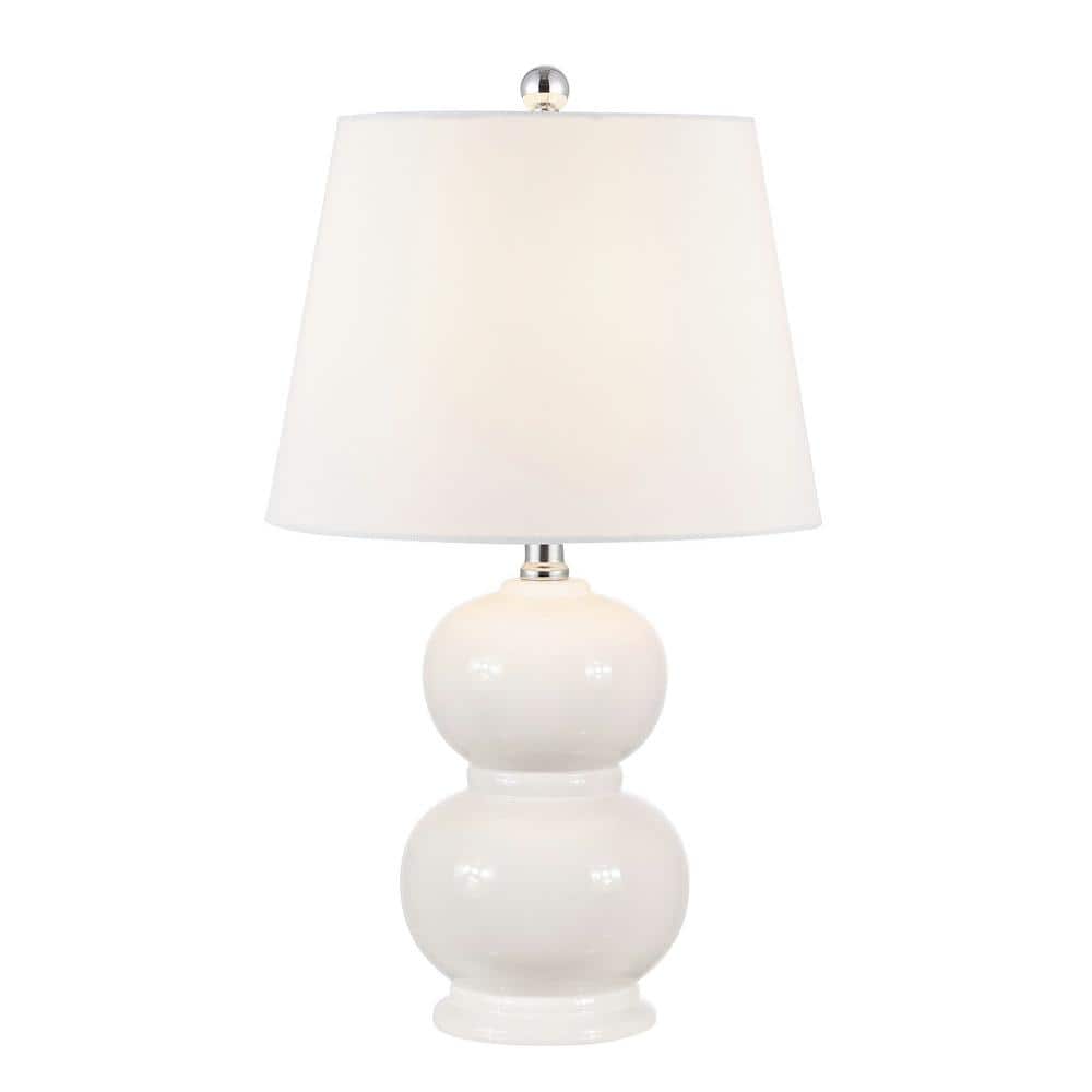Ivory Ceramic Double Gourd Table Lamp with White Shade