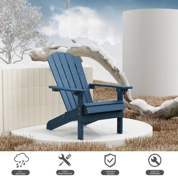 Mximu Classic Navy Plastic Outdoor Patio Adirondack Chair (Set of