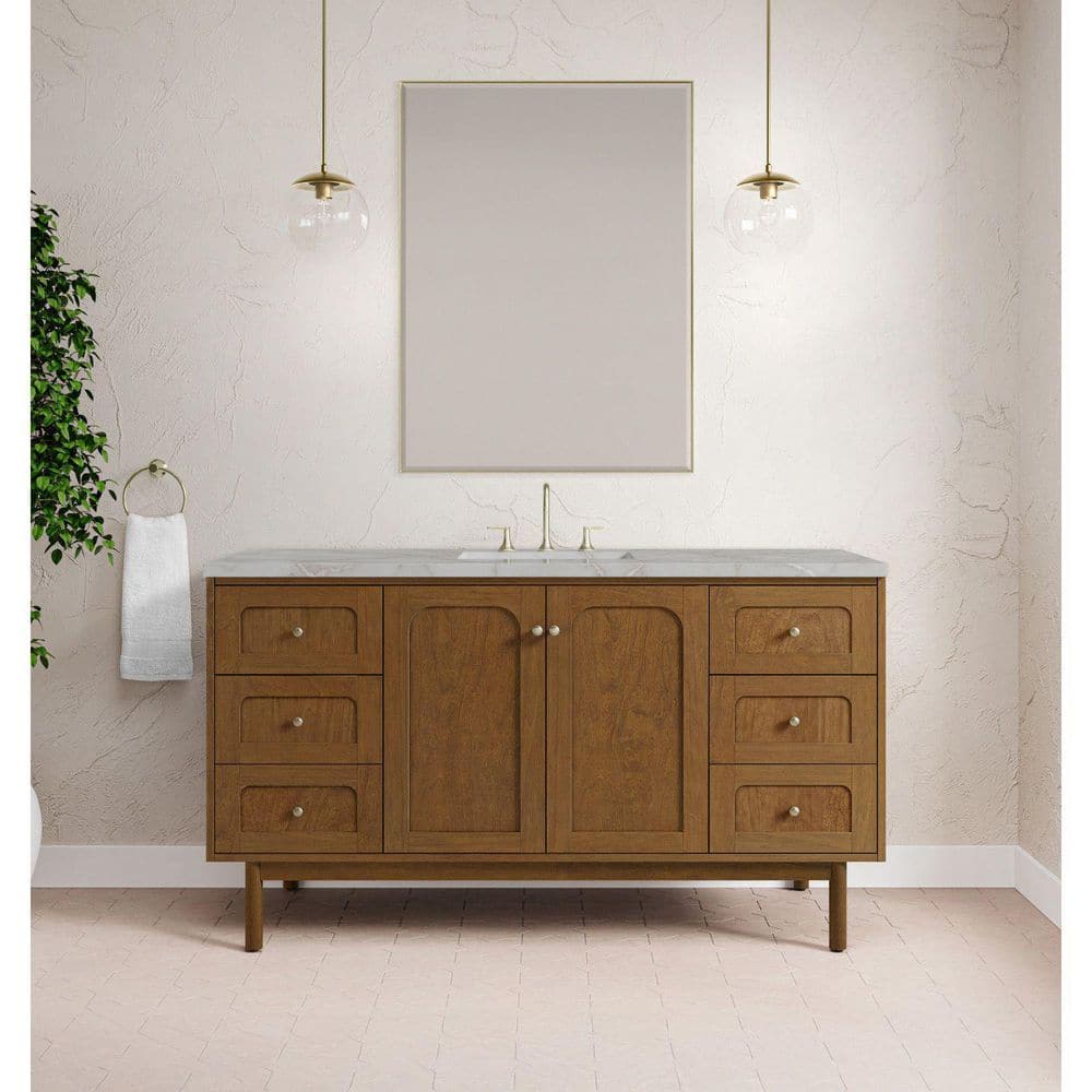 Laurent 60.0 in. Single Bath Vanity in Honey Oak with Victorian Silver Quartz Top price history on PriceWatchPro