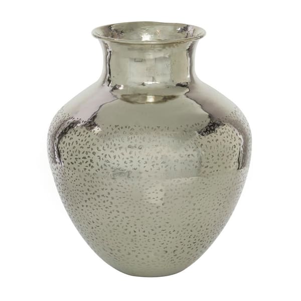 Litton Lane 16 in. Silver Aluminum Metal Decorative Vase