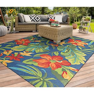 Covington Tropical Orchid Azure-Forest Green-Red 2 ft. x 4 ft. Indoor/Outdoor Area Rug