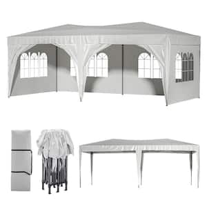 20 ft. x 10 ft. White Pop-Up Canopy Portable Party Folding Tent with 6 Removable Sidewalls and Carry Bag