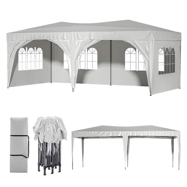 Nivencai 20 ft. x 10 ft. White Pop-Up Canopy Portable Party Folding ...