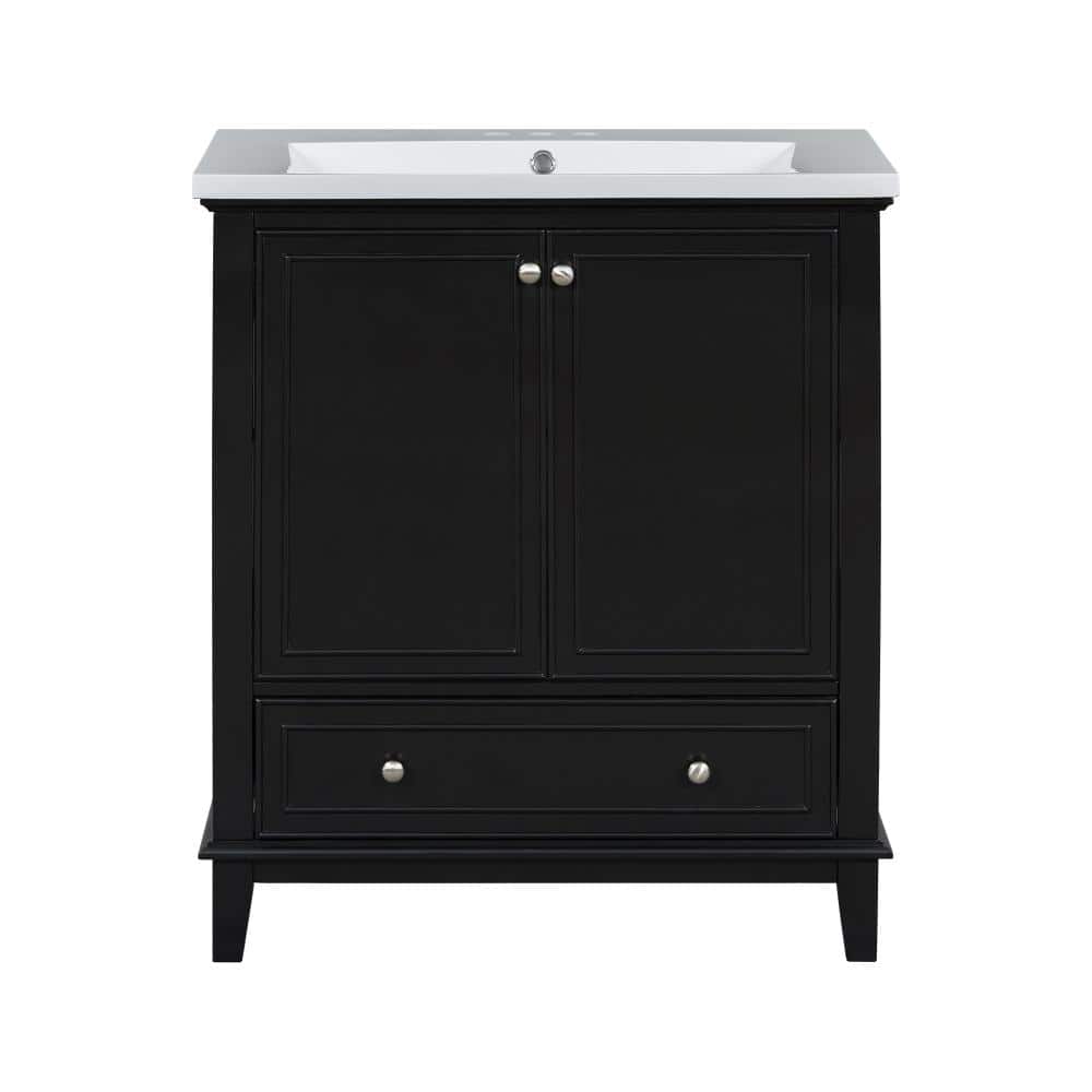 30 in. Single Sink Freestanding Black Bath Vanity with White Ceramic Top Unassembled price history on PriceWatchPro